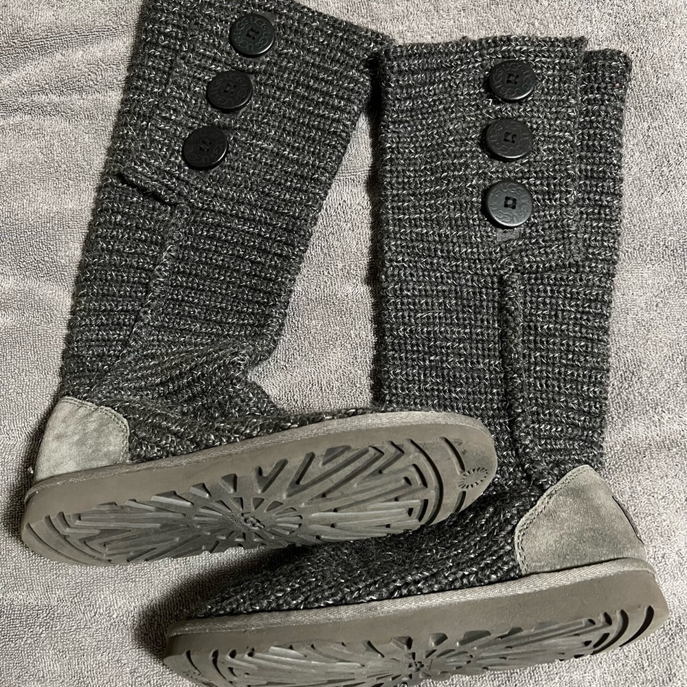 Cozy Gray Knit Button-Up Women’s UGG Sweater Boots